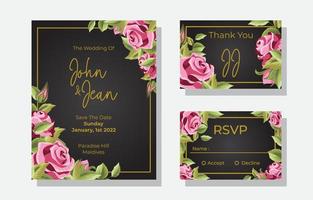 conjunto de modelo de convite de casamento floral rosa vetor