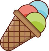 ícones de linha de cor de sorvete de cone vetor