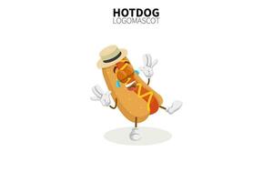 desenho animado mascote de cachorro-quente, ilustração vetorial de um mascote de cachorro-quente fofo vetor