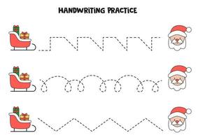 traçando linhas com trenó de Natal e Papai Noel. prática da escrita. vetor