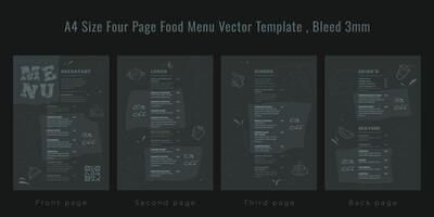 restaurante cafeteria cardápio, modelo Projeto. a4 tamanho, quatro página Comida cardápio modelo vetor