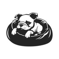 uma cachorro dormindo em uma travesseiro em uma Preto fundo vetor