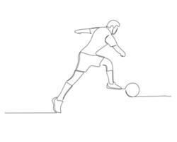 contínuo solteiro linha desenhando do uma futebol jogador é babar a bola. futebol torneio evento Projeto ilustração vetor