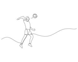 contínuo solteiro linha desenhando do masculino voleibol jogador exitos a voleibol duro. voleibol torneio evento . Projeto ilustração vetor