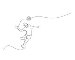 contínuo solteiro linha desenhando do masculino voleibol atleta fazendo uma pulando servir. voleibol torneio evento . Projeto ilustração vetor