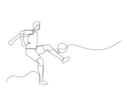 contínuo solteiro linha desenhando do futebol jogadoras prática bola malabarismo. futebol torneio evento . Projeto ilustração vetor
