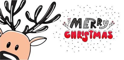 fundo de Natal para banner com cabeça de veado e letras. Feliz Natal. ilustração vetorial desenhada à mão vetor