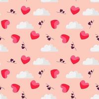 padrão sem emenda com corações e nuvens em um fundo rosa delicado. textura infinita do vetor do dia dos namorados para a decoração do feriado