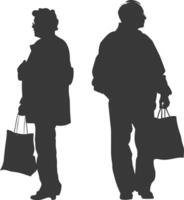 silhueta idosos homem e idosos mulheres com compras cesta cheio corpo Preto cor só vetor