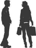 silhueta homem e mulheres com compras saco cheio corpo Preto cor só vetor