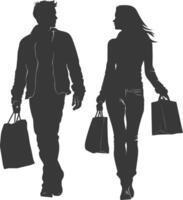 silhueta homem e mulheres com compras cesta cheio corpo Preto cor só vetor