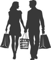 silhueta homem e mulheres com compras cesta cheio corpo Preto cor só vetor