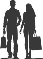 silhueta homem e mulheres com compras saco cheio corpo Preto cor só vetor