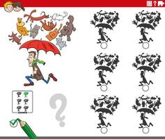 sombra atividade com desenho animado chovendo gatos e cachorros provérbio vetor