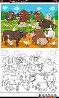 página para colorir do grupo de personagens de animais de fazenda dos desenhos animados vetor