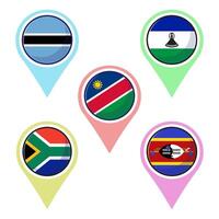 sul africano países bandeiras. plano círculo elemento projeto, viagem símbolos, ponto de referência símbolos, geografia e mapa bandeiras emblema. vetor