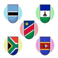 sul africano países bandeiras. fofa elemento projeto, viagem símbolos, ponto de referência símbolos, geografia e mapa bandeiras emblema. vetor