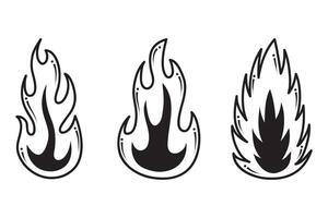 mão desenhado fogo ícones. fogo chamas ícones definir. mão desenhado rabisco esboço fogo, Preto e branco desenho. simples fogo símbolo. vetor