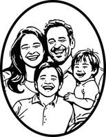 feliz birracial família abraçando esboço ilustração vetor