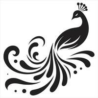 lindo pavão com a ornamental cauda. decorativo, monocromático ilustração para logotipo, emblema, mascote, bordado, madeira queimando, construindo vetor