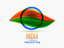 design de dia da República indiano comemorado em 26 de janeiro feito em estilo de folha com tricolor e roda vetor