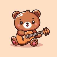 ilustração do uma fofa Urso jogando guitarra vetor