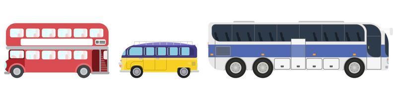 conjunto de ônibus desenhos simples de transporte. plano vetor