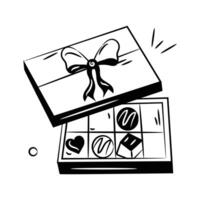 uma presente pacote do chocolate, mão desenhado rabisco ícone do chocolate presente caixa vetor