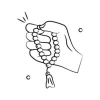 mão segurando tasbih, oração miçangas Projeto vetor