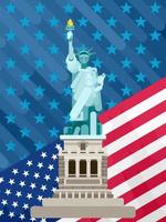 bandeira americana e estátua da liberdade em azul vetor