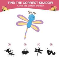 atividade planilha para crianças. encontrar a corrigir sombra planilha vetor