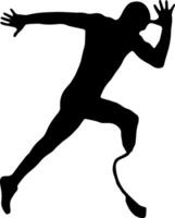 corrida atleta em carbono protético. ilustração. silhueta Desativado homem corrida velozes arte em branco fundo. paradesportos. adaptável esporte Projeto para olímpico jogos. ilustração vetor