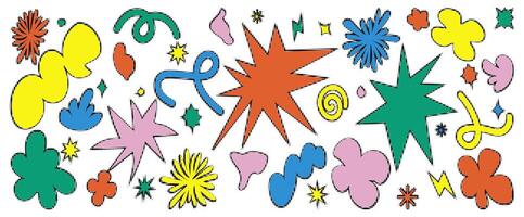 abstrato retro formas definir. groovy funky flor, bolha, estrela, laço, ondas dentro na moda retro anos 90 00s desenho animado estilo. contemporâneo estético elemento para logotipo, decoração, adesivo vetor
