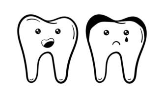 mão desenhado do saudável e doente dente caracteres2 vetor