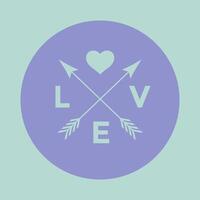 logotipo crachá para criativo Projeto projeto. hipster emblema com seta, coração e palavra amor vetor