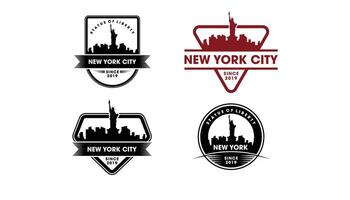 Novo Iorque Horizonte e marcos silhueta logotipo ilustração vetor