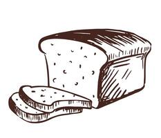 mão desenhado esboço fresco trigo pão símbolo. suave branco pão ser fatiado para pedaço. para infográfico, embalagem rótulo vetor