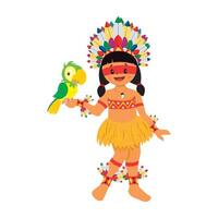 indígena menina e papagaio ilustração vetor
