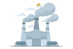 ar poluição conceito, fábrica com poluente co2 nuvem fumaça isolado em branco co2 dióxido emissão Produção a partir de fábrica símbolo, ar qualidade dano, plano ilustração em branco fundo. vetor