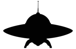 UFO estrangeiro nave espacial Preto silhueta, simples estrangeiro navio símbolo, espaço vôo pires. vetor