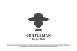 cavalheiro silhueta logotipo Projeto ilustração. sombra do pessoas pessoa personagem homem com chapéu gravata gravata masculino masculino. simples plano ícone símbolo mínimo vintage velho clássico viril. vetor