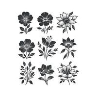 plano Projeto flor silhuetas e folhas floral elemento Projeto modelo ilustração vetor
