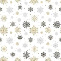 padrão sem emenda com flocos de neve ouro, preto e cinza, isolado no fundo branco. design de natal. pode ser usado para papel de embrulho de presente, estampas, tecidos, têxteis, web design vetor