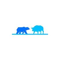 dois ursos e uma touro estão em pé em uma azul fundo vetor