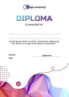 modelo de diploma multicolorido poligonal com abstrações. diploma plano do vencedor de competições esportivas, científicas e educacionais. vetor