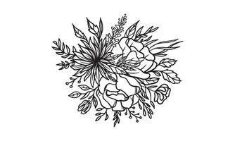 lindas ilustrações de mão desenhada de buquê de flores. elementos de arranjo floral do vetor para um projeto romântico e de casamento.