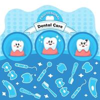nacional crianças dental saúde mês poster com fofa kawaii dente vetor