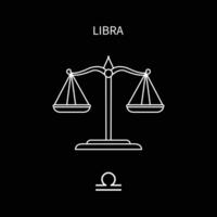 símbolo do horóscopo libra em doze constelações do Zodíaco. uma linha plana ícones do zodíaco isoladas no fundo preto. coleção de astrologia e mitologia em vetor. vetor