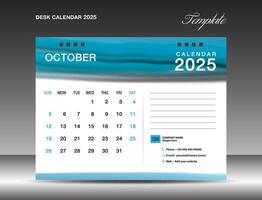 escrivaninha calendário 2025 - Outubro 2025 modelo, calendário 2025 Projeto modelo, planejador, simples, parede calendário projeto, semana começa em Domingo, impressão, anúncio, azul aguarela fundo, vetor