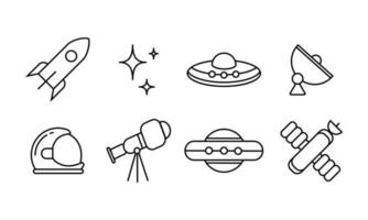 conjunto de coleta de ícones do espaço sideral. objeto espacial e ilustração de tecnologia em desenho vetorial. desenho de símbolo de galáxia isolado no fundo branco. vetor